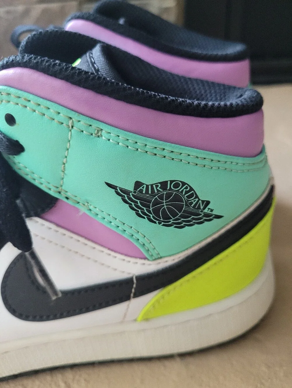 Nike Kids Air Jordan High Top Sneakers Black White Green Pink Neon